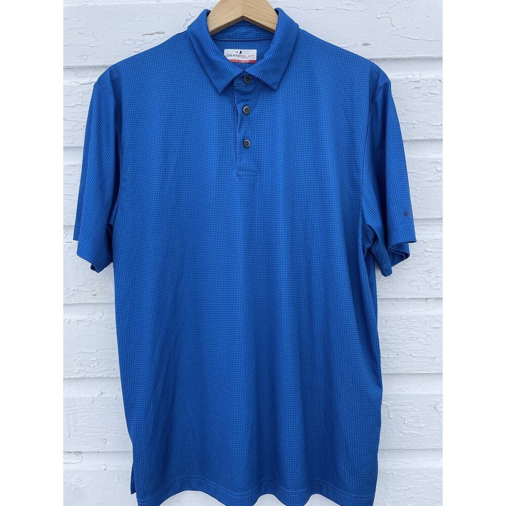 Grand Slam Golf Polo Shirt Men's Size L Blue Houndstooth Short Sleeve Athletic